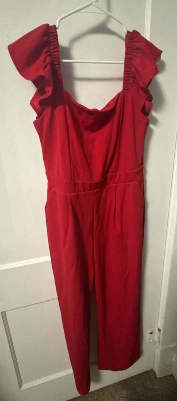 moa moa Red Flutter Sleeve Wide Leg Jumpsuit XL